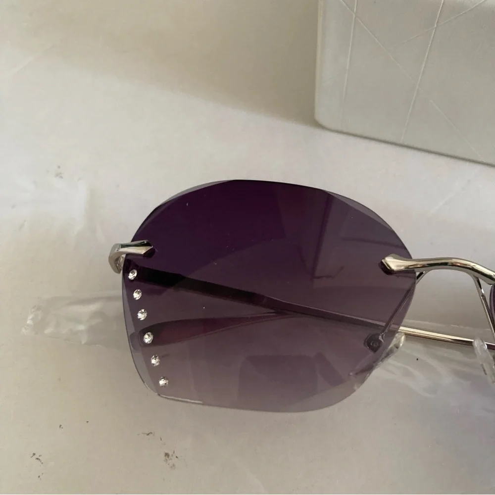 New Diamond Shape Y2K Sunglasses Gems Purple Glass Silver Frame